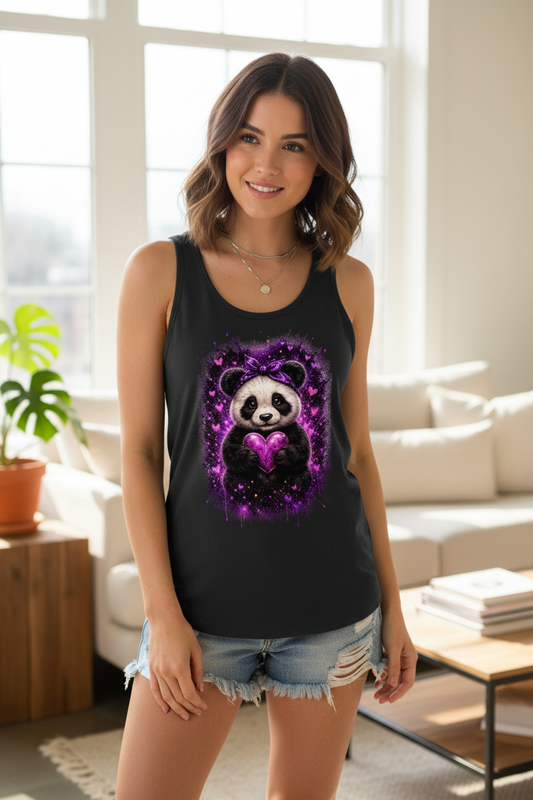 Damen Basic Tank Top Kuscheliger Panda mit leuchtendem Herz