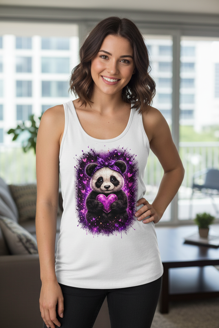 Damen Basic Tank Top Kuscheliger Panda mit leuchtendem Herz