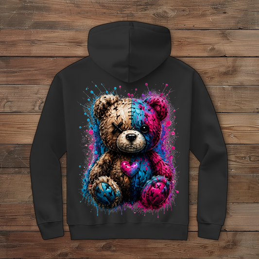 Damen Zipper Hoodie Gekritzeltes Teddy mit Farbspritzern