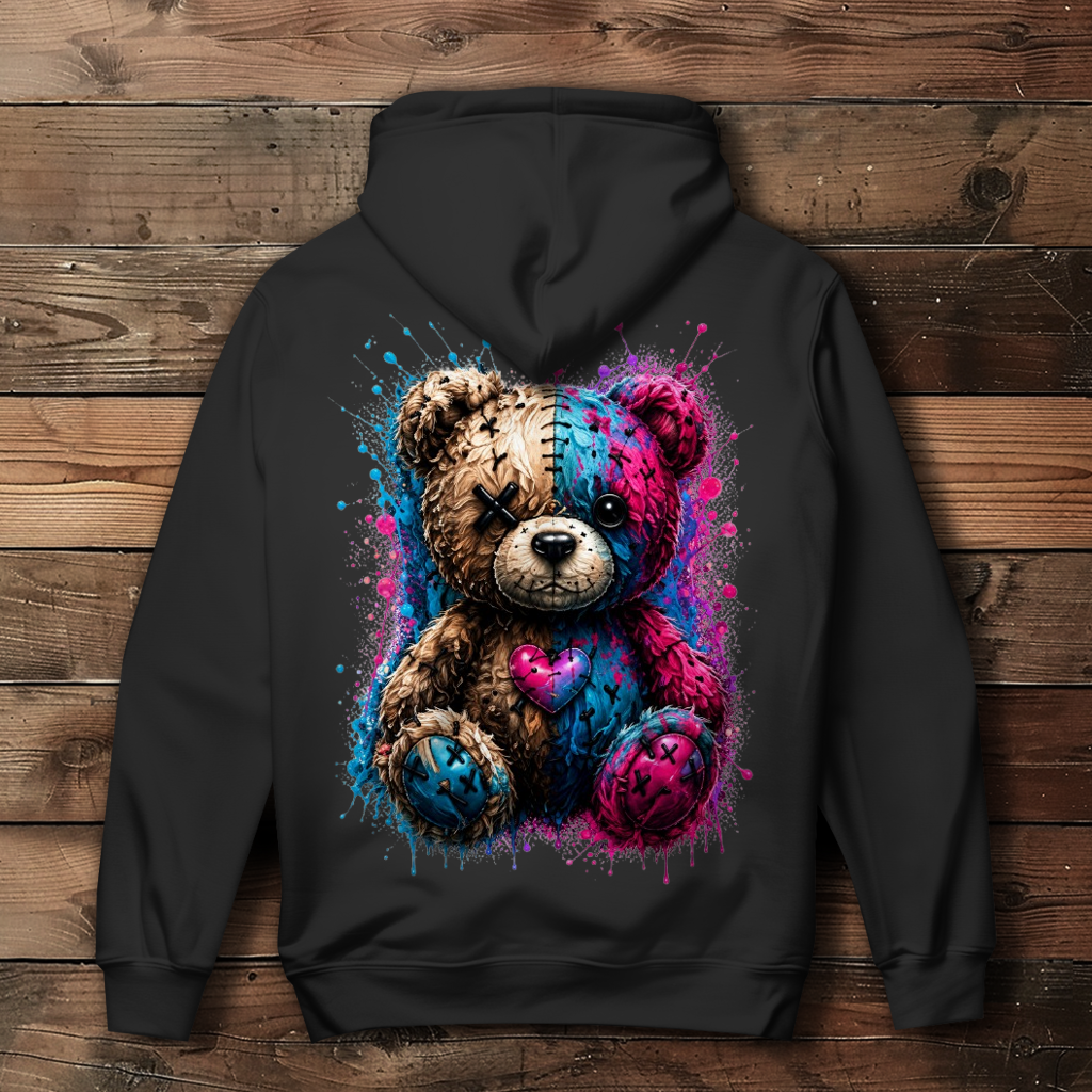 Damen Hoodie Gekritzeltes Teddy mit Farbspritzern