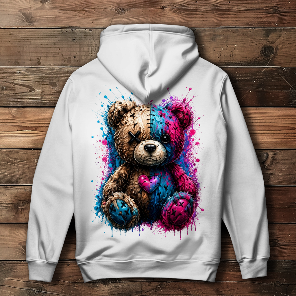Damen Hoodie Gekritzeltes Teddy mit Farbspritzern