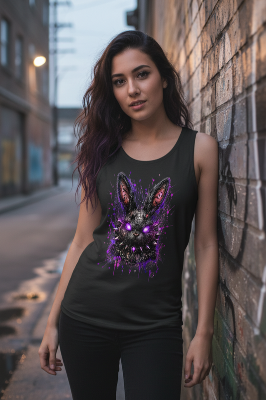 Damen Basic Tank Top Dramatischer, punkiger Hasenkopf in Neon-Glanz
