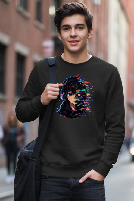 Kinder Sweatshirt Zukunftsvision glitch-gespaltene Anime-Porträtbury
