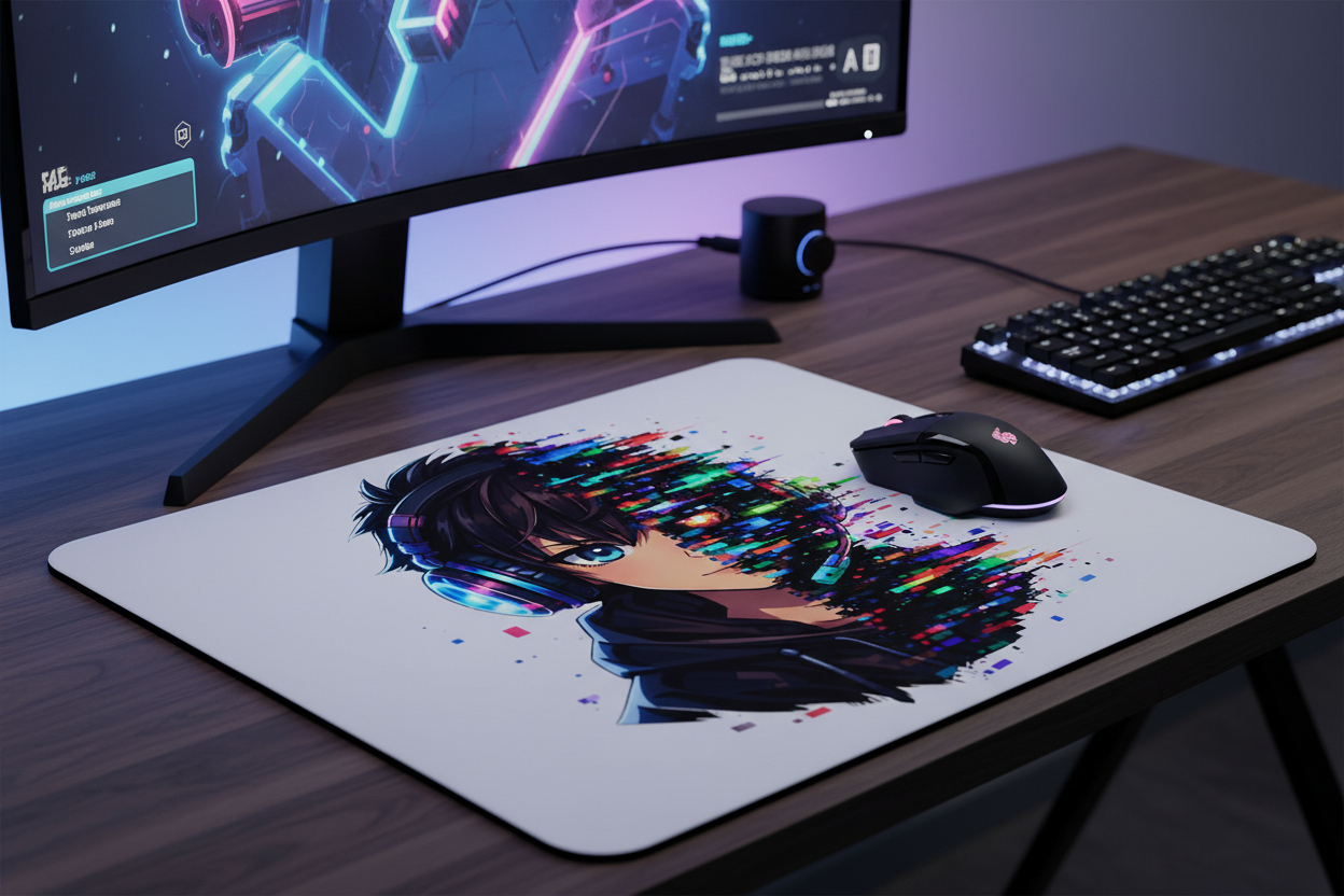 Mousepad Zukunftsvision glitch-gespaltene Anime-Porträtbury