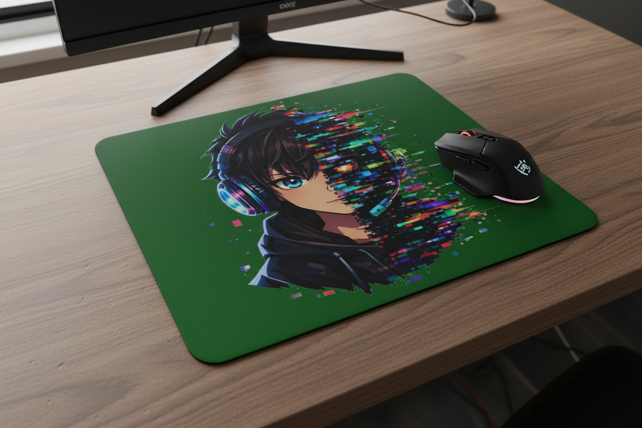 Mousepad Zukunftsvision glitch-gespaltene Anime-Porträtbury