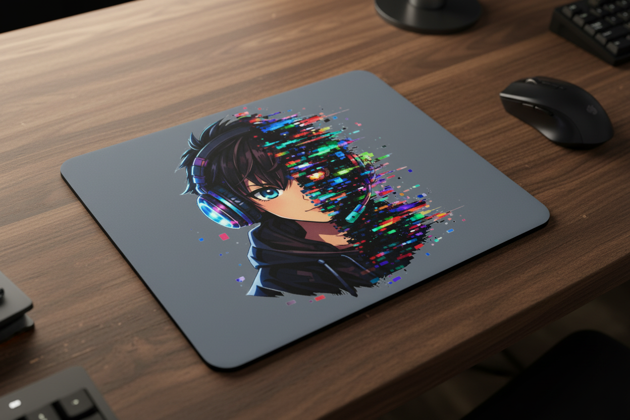 Mousepad Zukunftsvision glitch-gespaltene Anime-Porträtbury