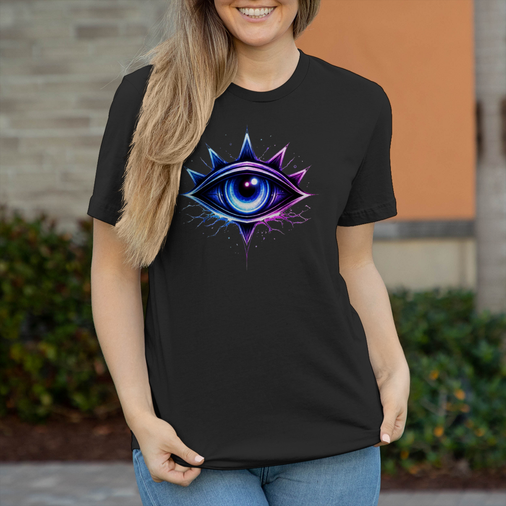 Damen T-Shirt Neon-magenta mystische Augenemblemm