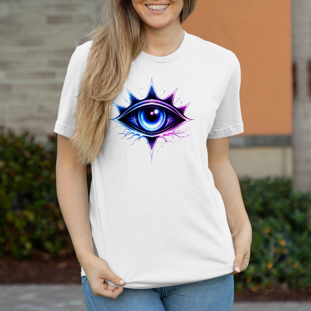 Damen T-Shirt Neon-magenta mystische Augenemblemm