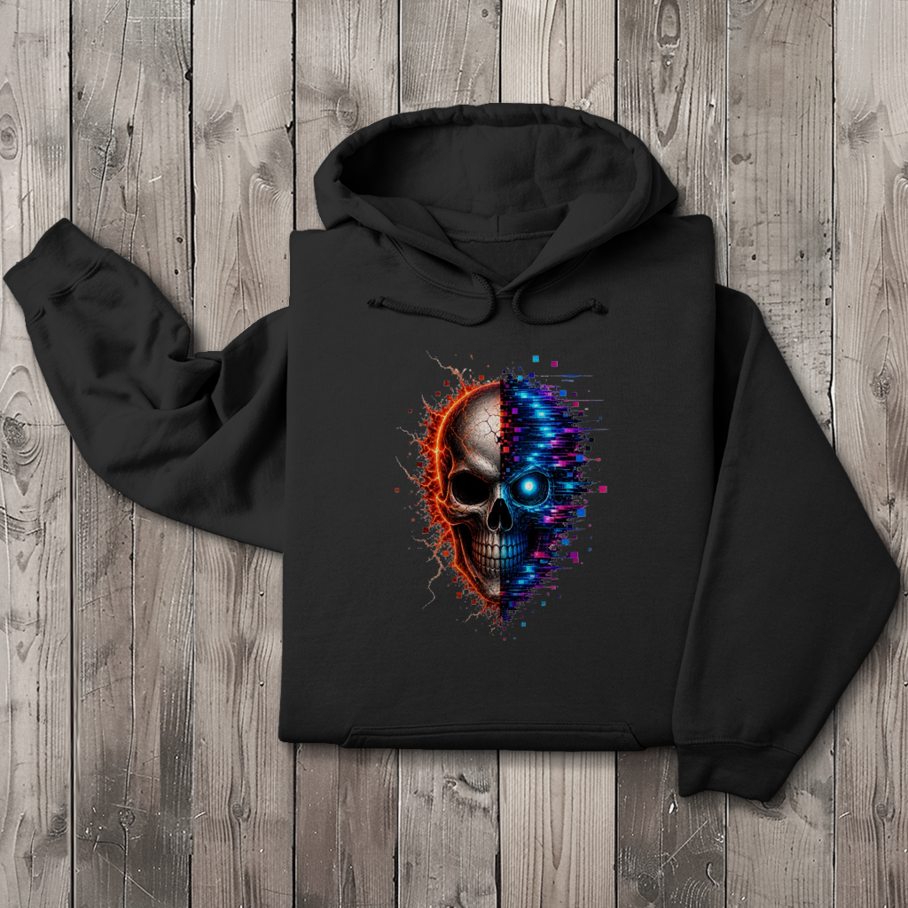 Herren Hoodie Feuriger versus digitaler Totenschädel