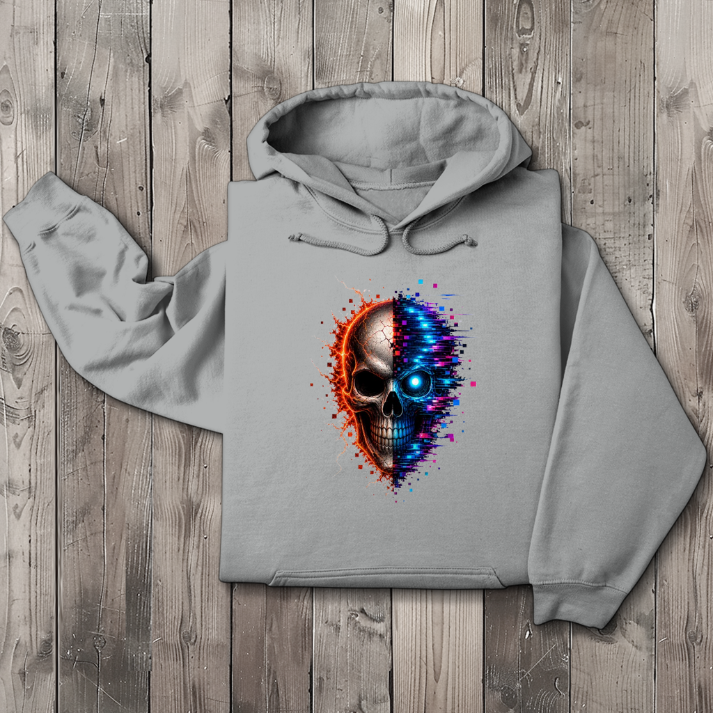 Herren Hoodie Feuriger versus digitaler Totenschädel