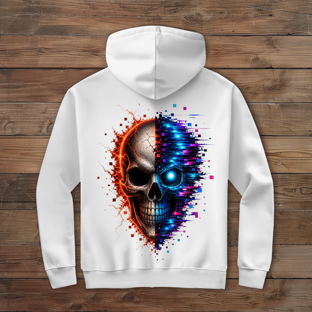 Herren Zipper Hoodie Feuriger versus digitaler Totenschädel