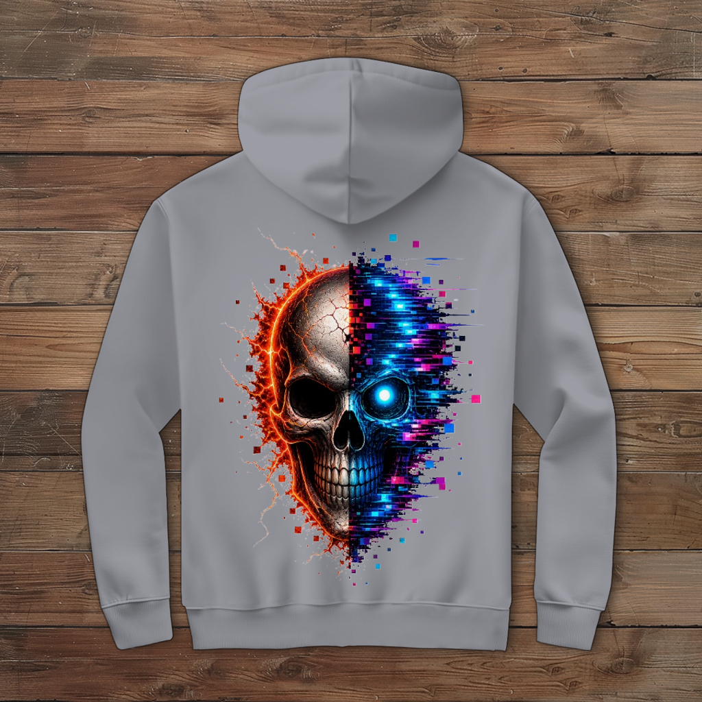Herren Zipper Hoodie Feuriger versus digitaler Totenschädel