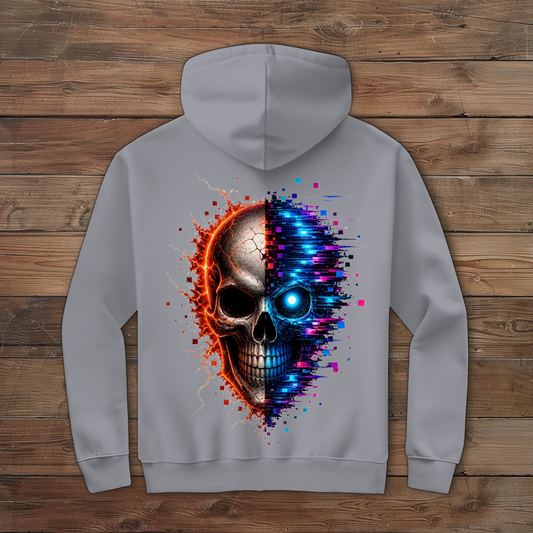 Herren Zipper Hoodie Feuriger versus digitaler Totenschädel