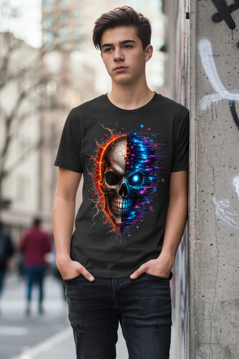 Kinder Basic T-Shirt Feuriger versus digitaler Totenschädel