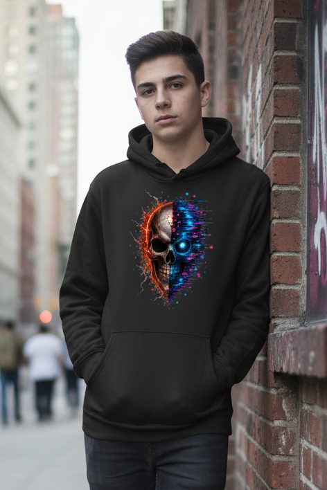 Kids Basic Hoodie Feuriger versus digitaler Totenschädel