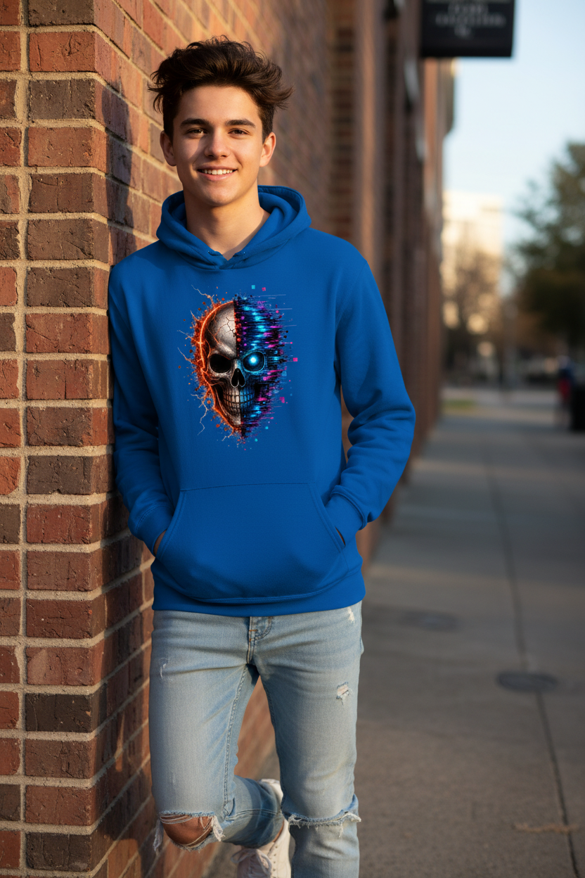 Kids Basic Hoodie Feuriger versus digitaler Totenschädel