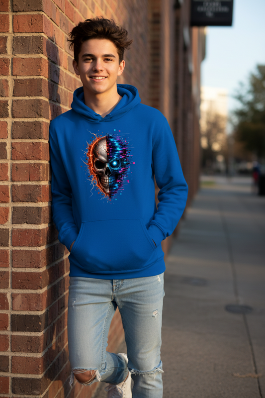 Kids Basic Hoodie Feuriger versus digitaler Totenschädel