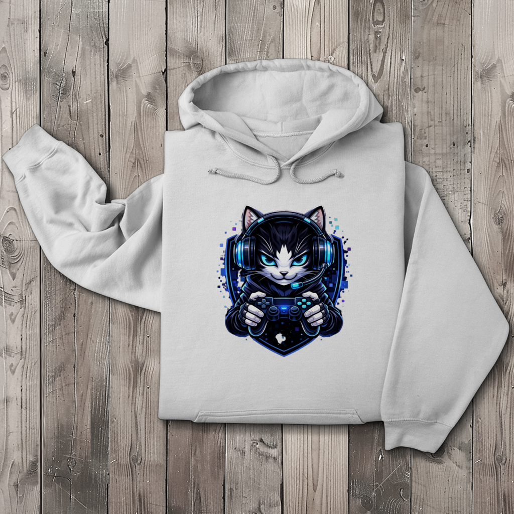 Herren Hoodie Cyberkatze im neonfarbenen Gaming-Style