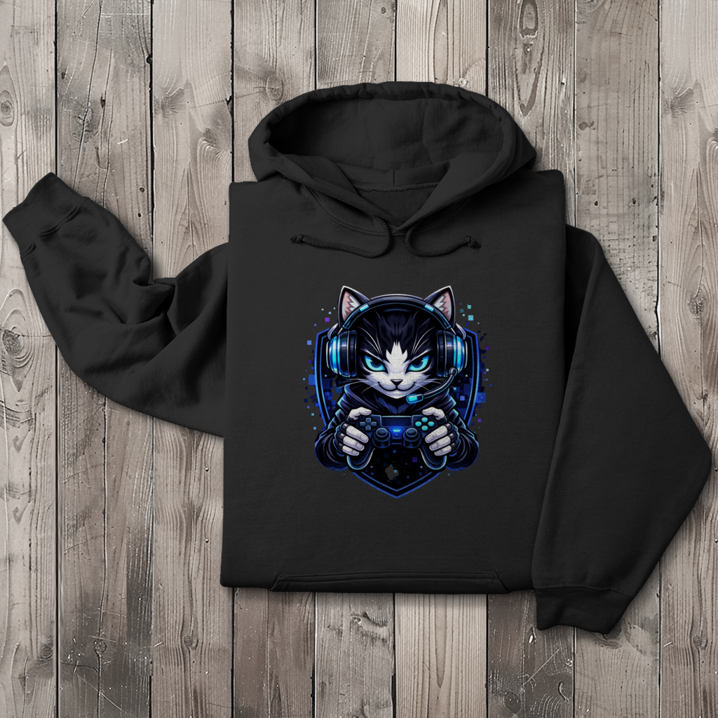 Herren Hoodie Cyberkatze im neonfarbenen Gaming-Style