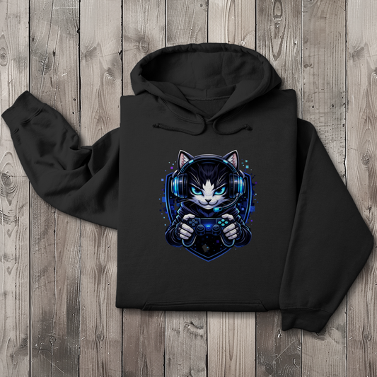 Herren Hoodie Cyberkatze im neonfarbenen Gaming-Style