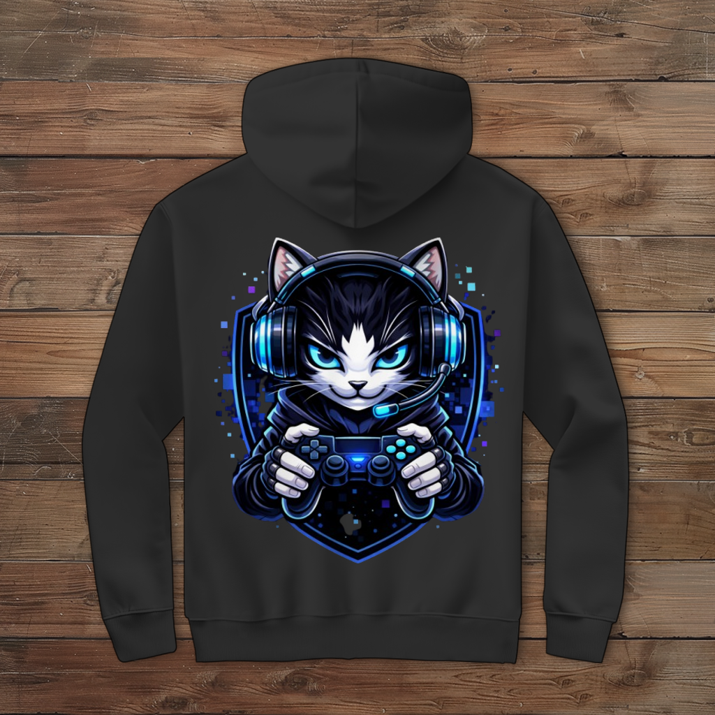 Herren Zipper Hoodie Cyberkatze im neonfarbenen Gaming-Style