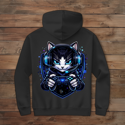 Herren Zipper Hoodie Cyberkatze im neonfarbenen Gaming-Style
