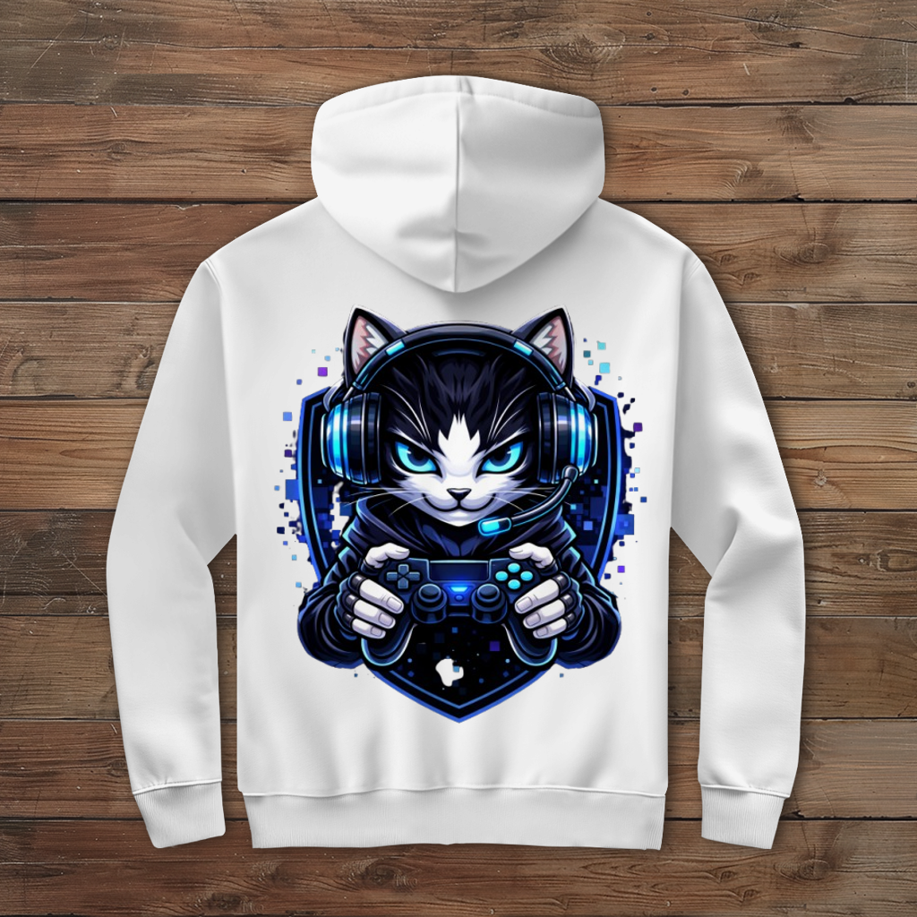 Herren Zipper Hoodie Cyberkatze im neonfarbenen Gaming-Style