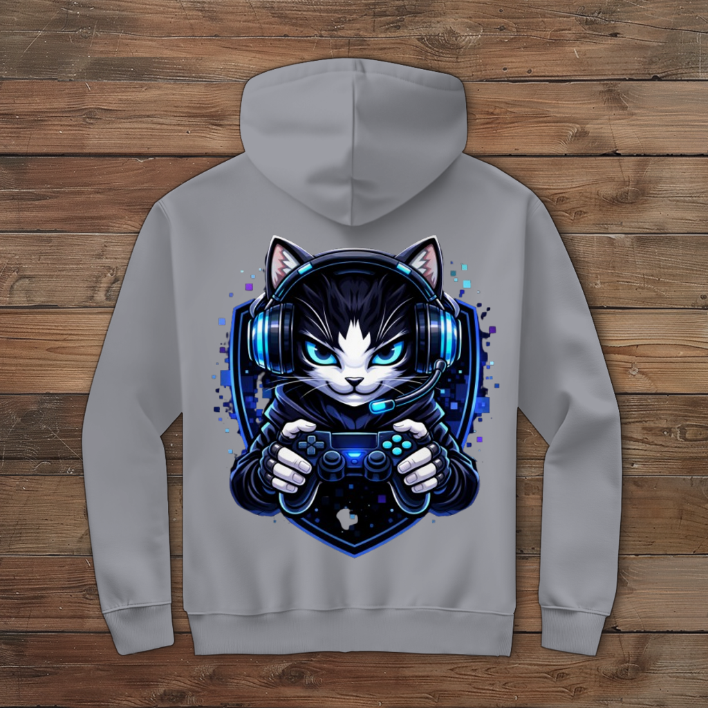 Herren Zipper Hoodie Cyberkatze im neonfarbenen Gaming-Style