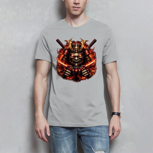 Herren T-Shirt Dämonischer Samurai mit brennenden Katanas