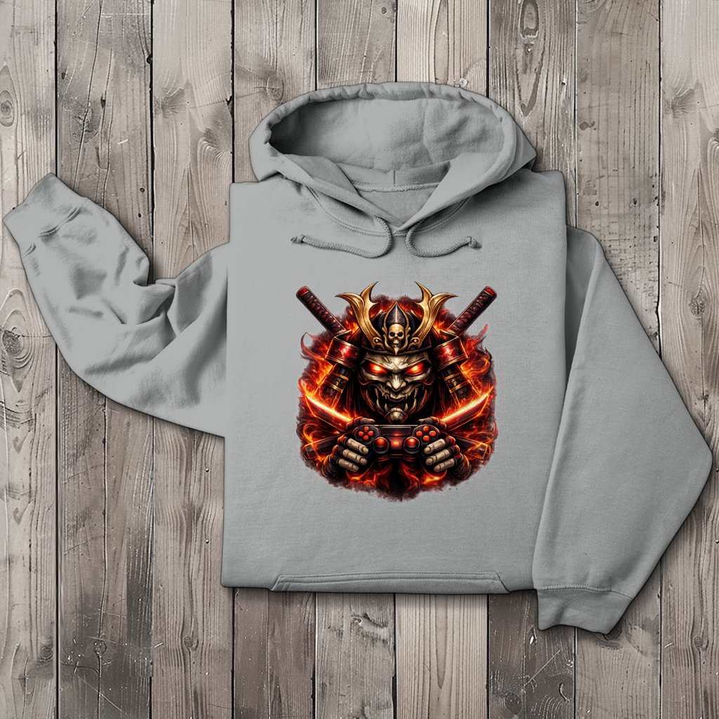 Herren Hoodie Dämonischer Samurai mit brennenden Katanas