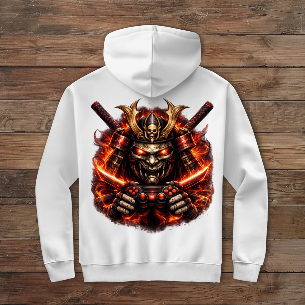 Herren Zipper Hoodie Dämonischer Samurai mit brennenden Katanas