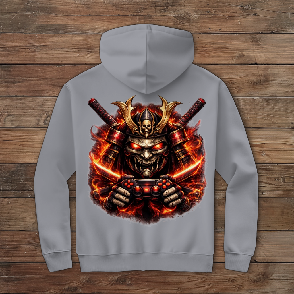 Herren Zipper Hoodie Dämonischer Samurai mit brennenden Katanas