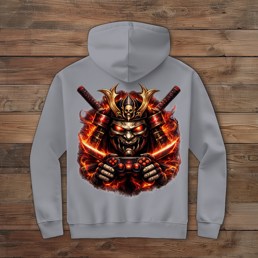 Herren Zipper Hoodie Dämonischer Samurai mit brennenden Katanas