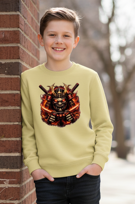 Kinder Sweatshirt Dämonischer Samurai mit brennenden Katanas