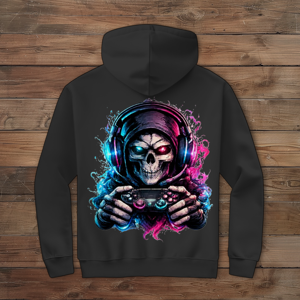 Herren Zipper Hoodie Grimmiger Gamer mit leuchtendem Headset