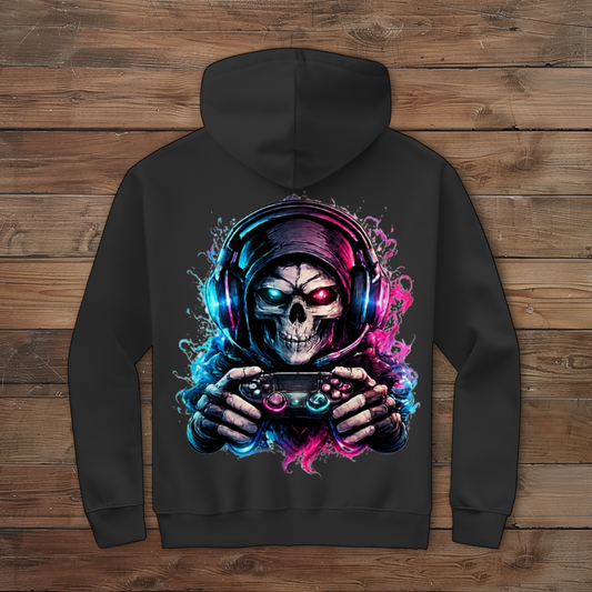 Herren Zipper Hoodie Grimmiger Gamer mit leuchtendem Headset