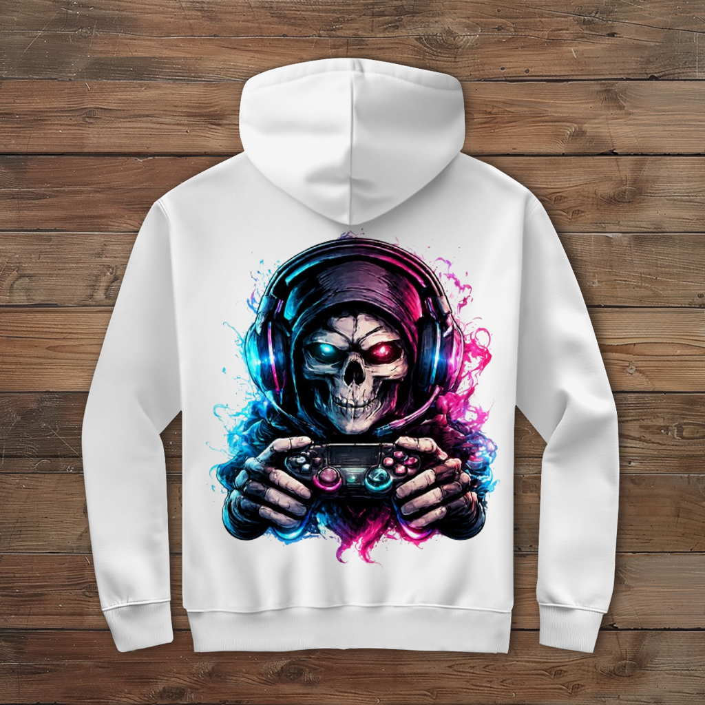 Herren Zipper Hoodie Grimmiger Gamer mit leuchtendem Headset