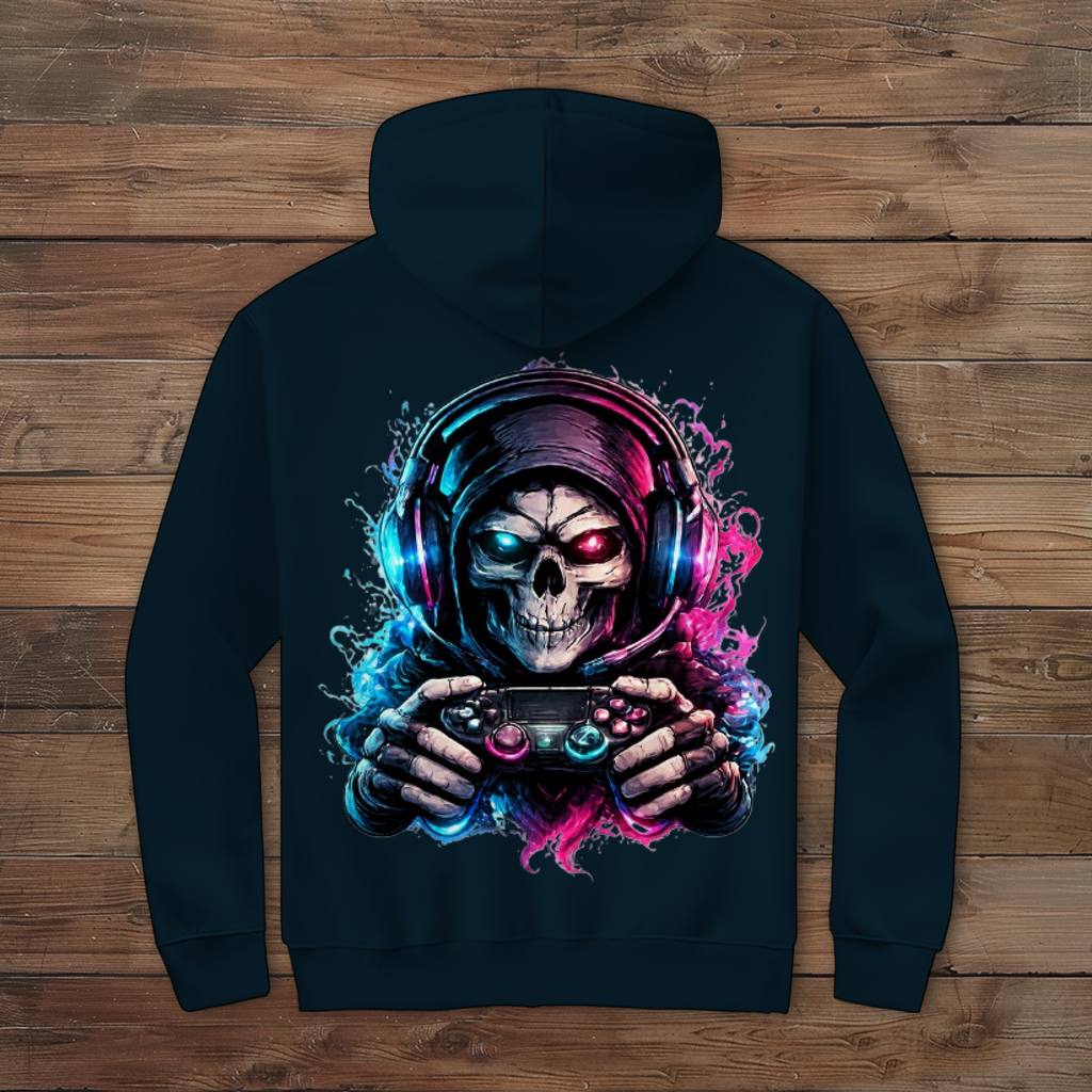 Herren Zipper Hoodie Grimmiger Gamer mit leuchtendem Headset