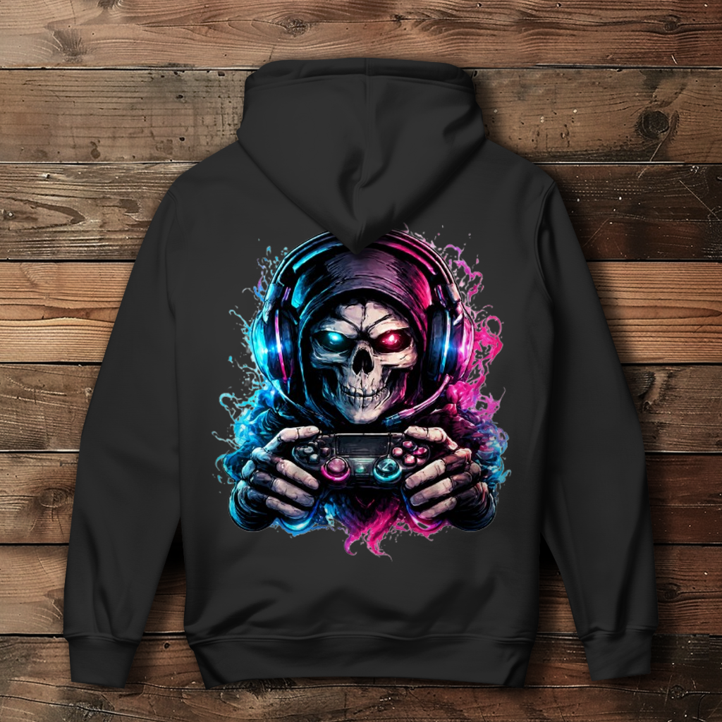 Damen Hoodie Grimmiger Gamer mit leuchtendem Headset