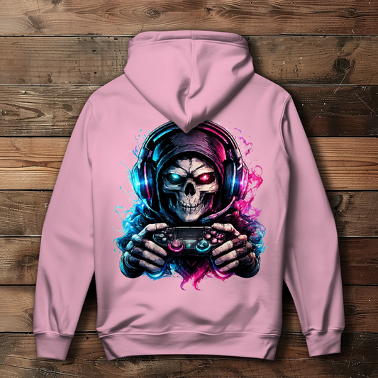 Damen Hoodie Grimmiger Gamer mit leuchtendem Headset
