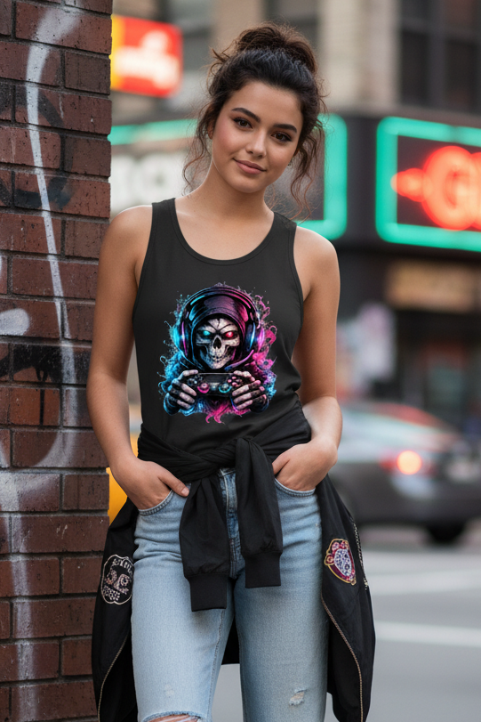Damen Basic Tank Top Grimmiger Gamer mit leuchtendem Headset