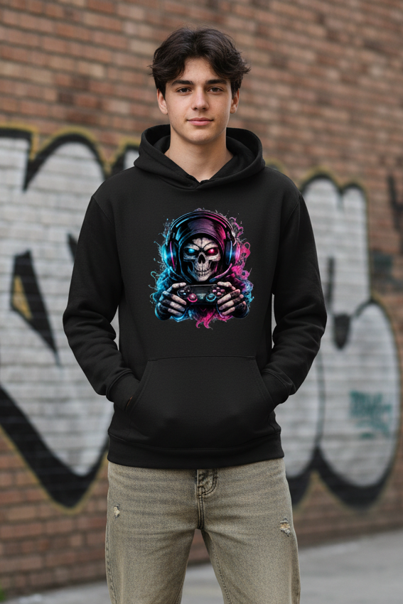 Kids Basic Hoodie Grimmiger Gamer mit leuchtendem Headset
