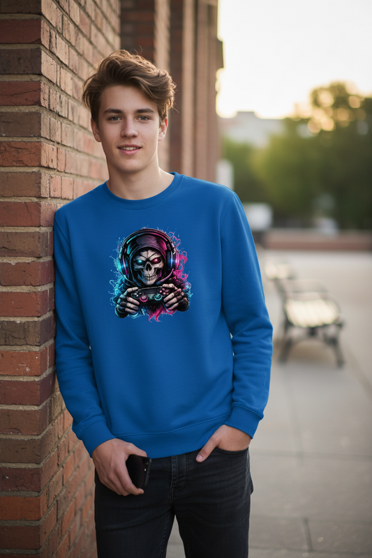 Kinder Sweatshirt Grimmiger Gamer mit leuchtendem Headset