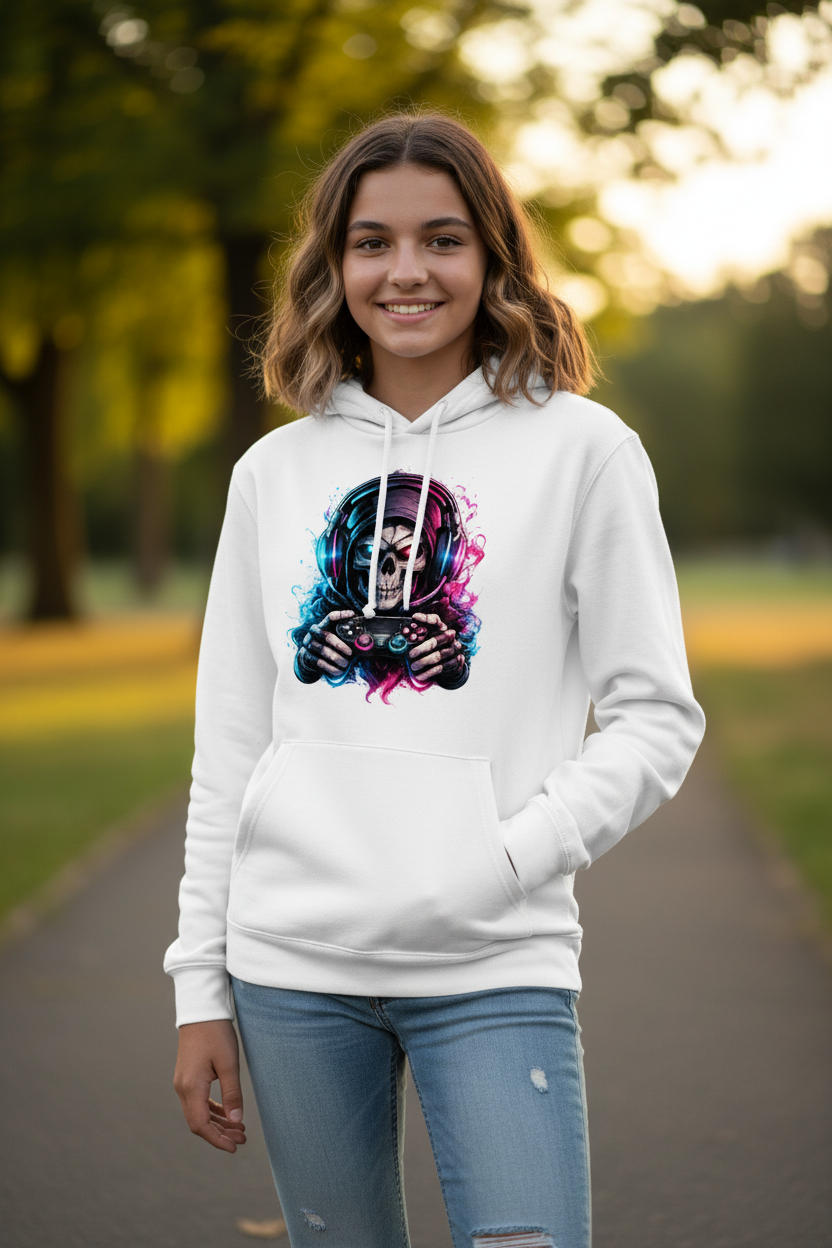 Kids Basic Hoodie Grimmiger Gamer mit leuchtendem Headset