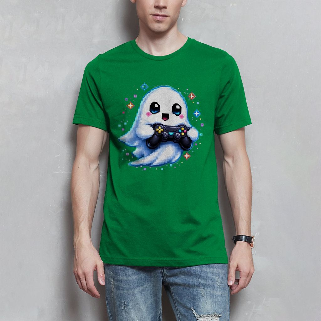 Herren T-Shirt Kleiner Geistermascot mit Spielcontroller