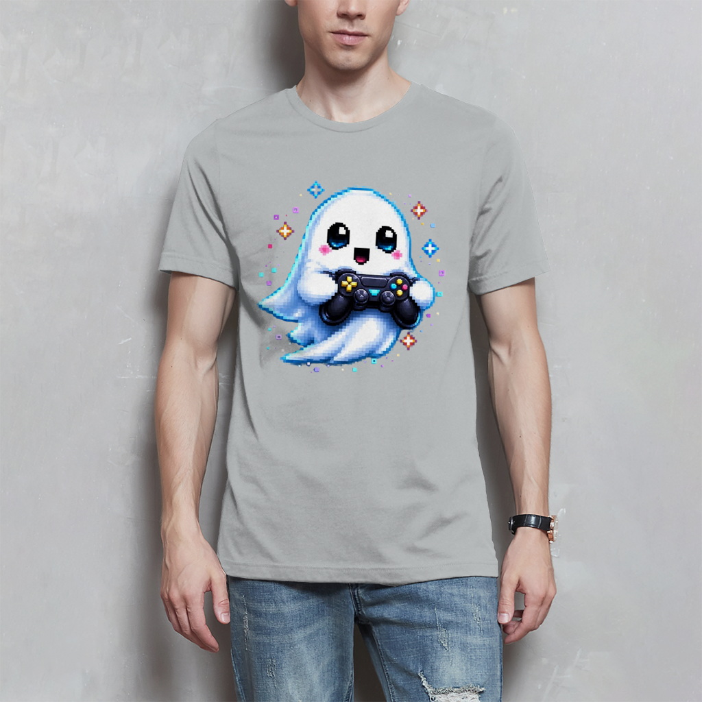 Herren T-Shirt Kleiner Geistermascot mit Spielcontroller