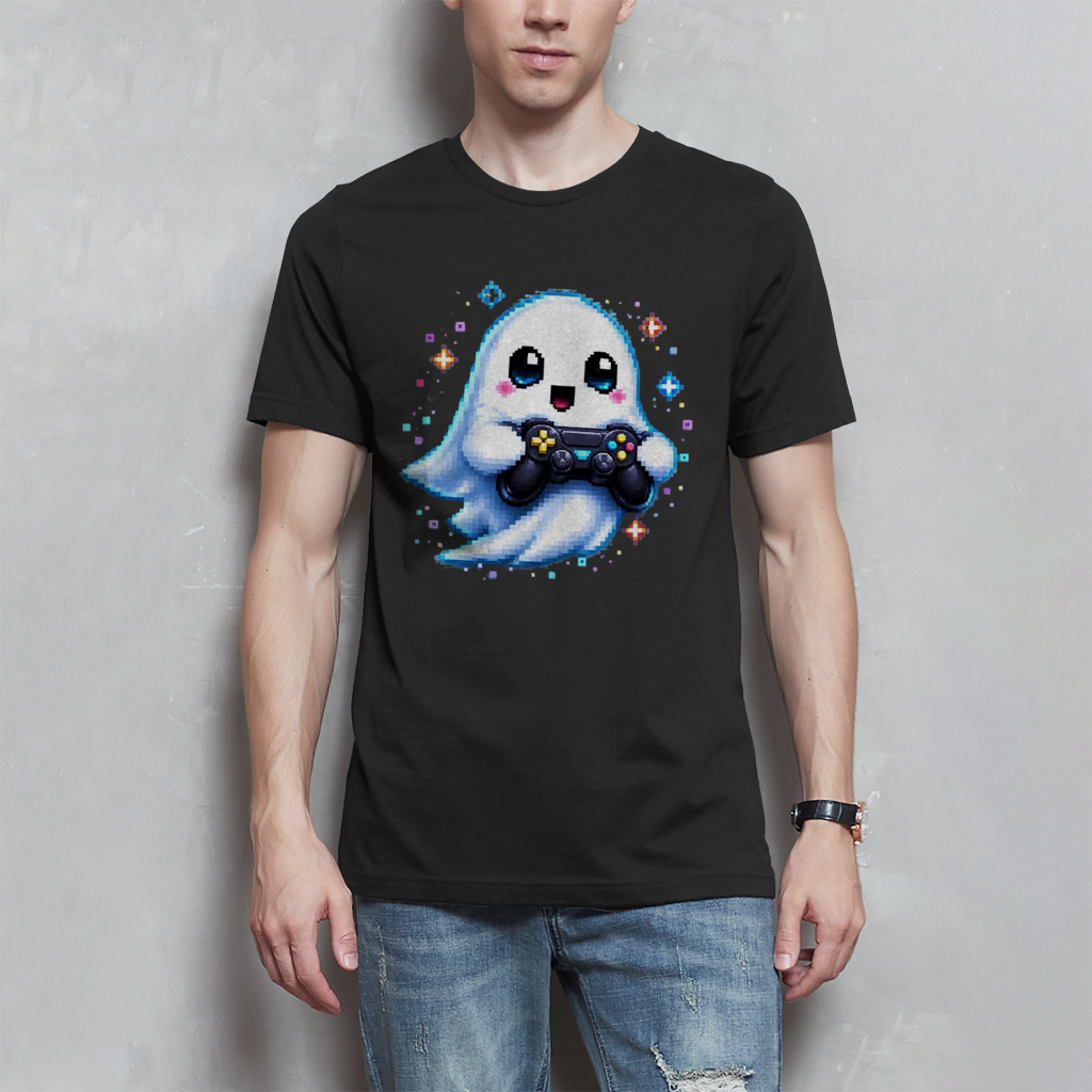 Herren T-Shirt Kleiner Geistermascot mit Spielcontroller