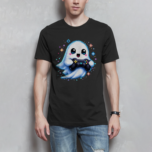Herren T-Shirt Kleiner Geistermascot mit Spielcontroller