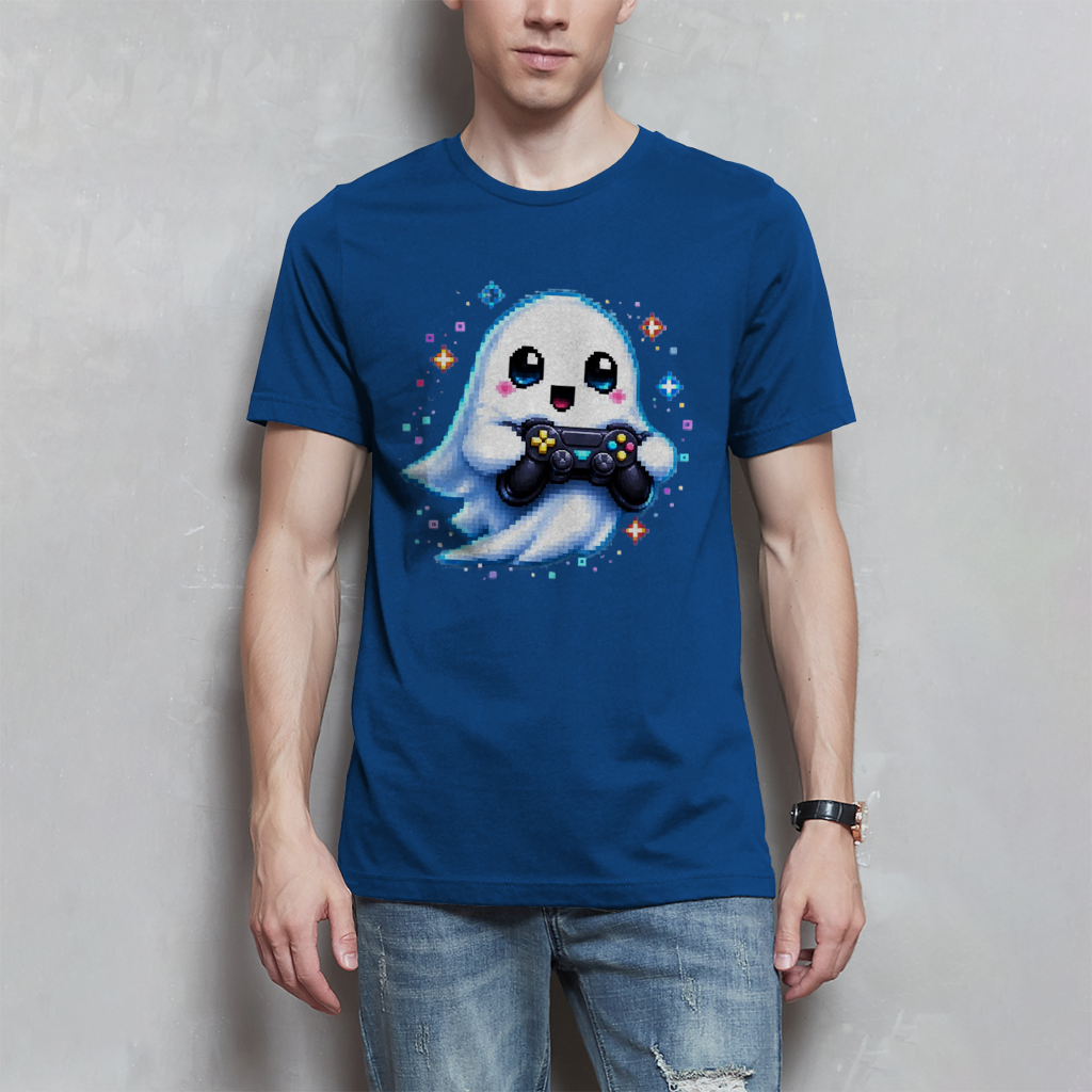 Herren T-Shirt Kleiner Geistermascot mit Spielcontroller