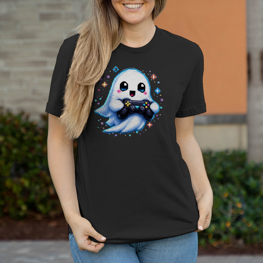 Damen T-Shirt Kleiner Geistermascot mit Spielcontroller